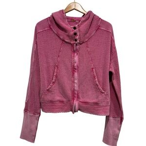 Free People‎ One Pink Mason Hoodie Waffle Knit